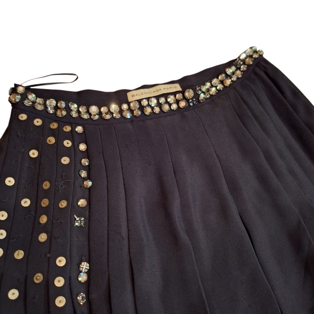 Authentic Balenciaga Paris 100% Silk GRUNGE Sequined Black Skirt 36 Skater READ - Picture 3 of 9